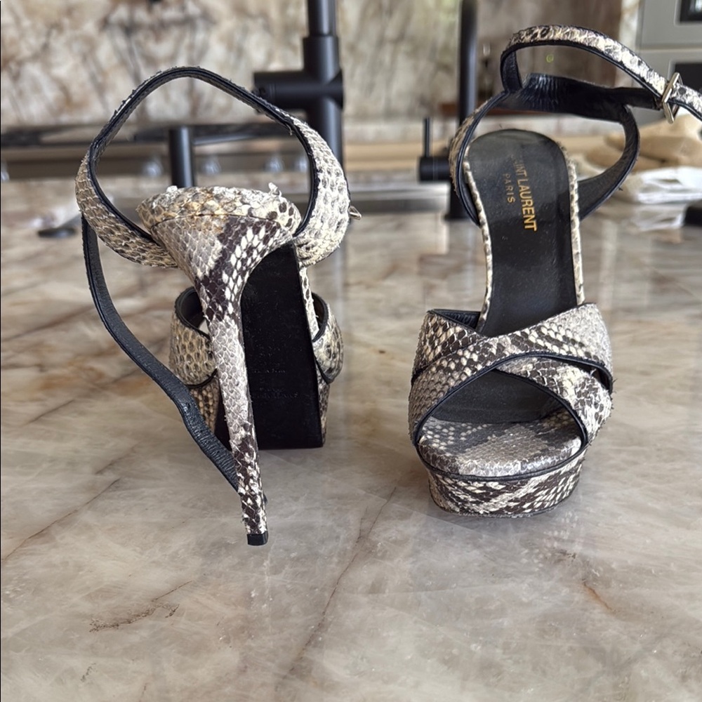 Saint Laurent Black and Gray Heels with Sleek Stiletto Design
